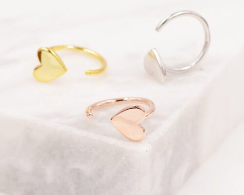 Huggie Hoop 9K Gold Earrings Tiny Heart Shape Dia Inner 8mm Outer 10.5mm