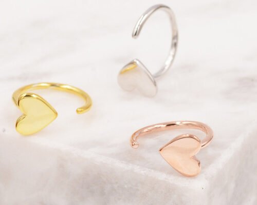 Huggie Hoop 9K Gold Earrings Tiny Heart Shape Dia Inner 8mm Outer 10.5mm