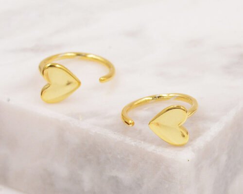 Huggie Hoop 9K Gold Earrings Tiny Heart Shape Dia Inner 8mm Outer 10.5mm