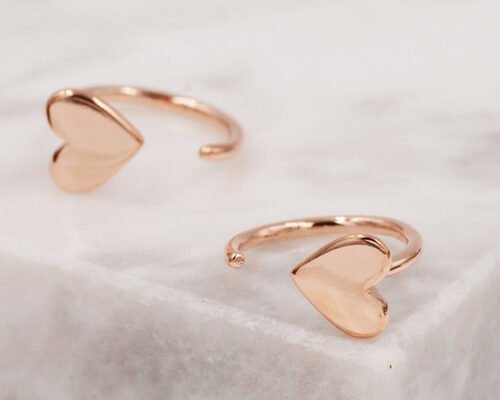 Huggie Hoop 9K Gold Earrings Tiny Heart Shape Dia Inner 8mm Outer 10.5mm
