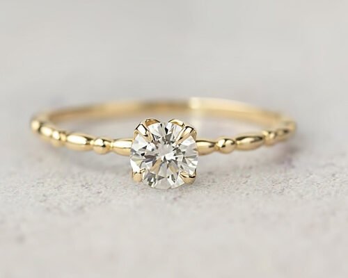 6MM Gold Ring With Solitaire Diamond , 0.8ct Moissanite Diamond Rings ODM