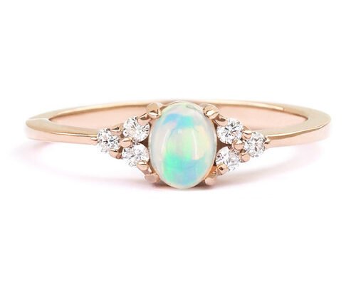 Cobochon Cut 9K Gold Ring , 0.5ct Natural Opal Ring 5×7MM Size