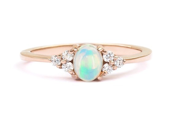 Cobochon Cut 9K Gold Ring , 0.5ct Natural Opal Ring 5×7MM Size