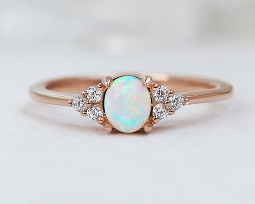 Cobochon Cut 9K Gold Ring , 0.5ct Natural Opal Ring 5×7MM Size