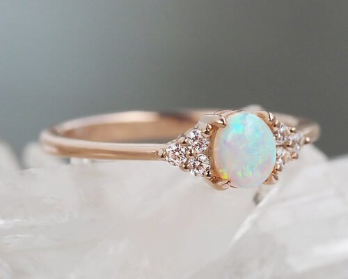 Cobochon Cut 9K Gold Ring , 0.5ct Natural Opal Ring 5×7MM Size