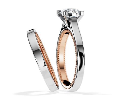 Two Tone Color 9K Gold Ring 7.5MM with 1.5ct Moissanite Diamond