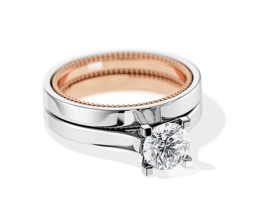 Two Tone Color 9K Gold Ring 7.5MM with 1.5ct Moissanite Diamond
