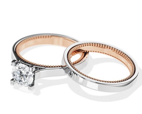Two Tone Color 9K Gold Ring 7.5MM with 1.5ct Moissanite Diamond