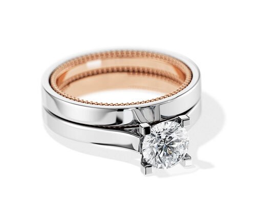 Two Tone Color 9K Gold Ring 7.5MM with 1.5ct Moissanite Diamond