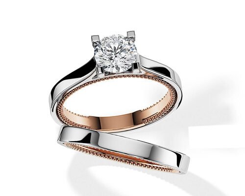 Two Tone Color 9K Gold Ring 7.5MM with 1.5ct Moissanite Diamond