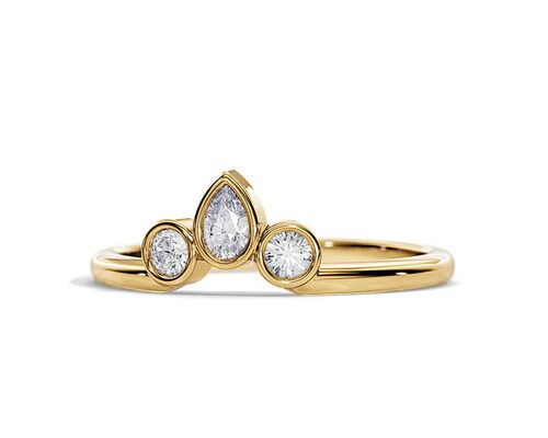 0.4CT V Shaped Wedding Band With Engagement Ring , 2MM Stackable Diamond Rings OEM