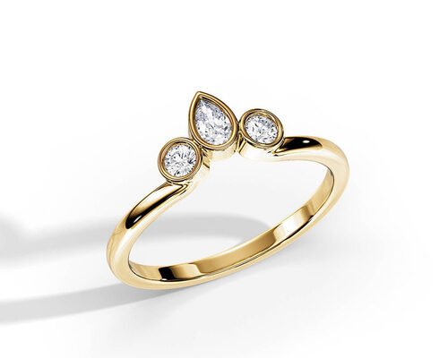 0.4CT V Shaped Wedding Band With Engagement Ring , 2MM Stackable Diamond Rings OEM