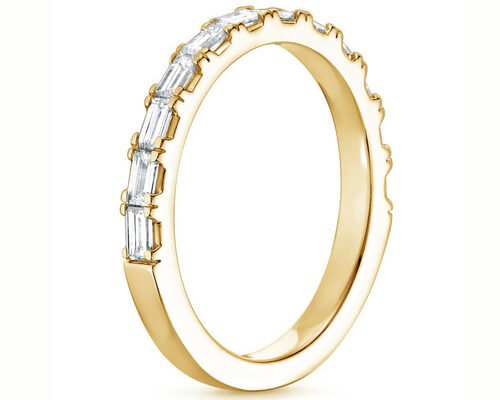Pave Half Baguette Diamond Wedding Band , 2.0mm-2.3mm 14k Yellow Gold Diamond Ring