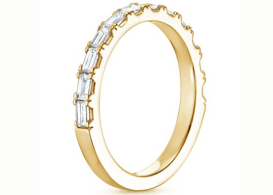 Pave Half Baguette Diamond Wedding Band , 2.0mm-2.3mm 14k Yellow Gold Diamond Ring
