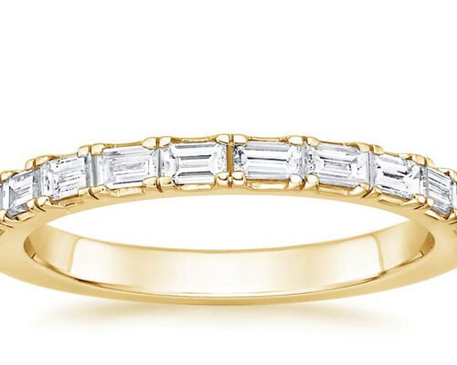 Pave Half Baguette Diamond Wedding Band , 2.0mm-2.3mm 14k Yellow Gold Diamond Ring