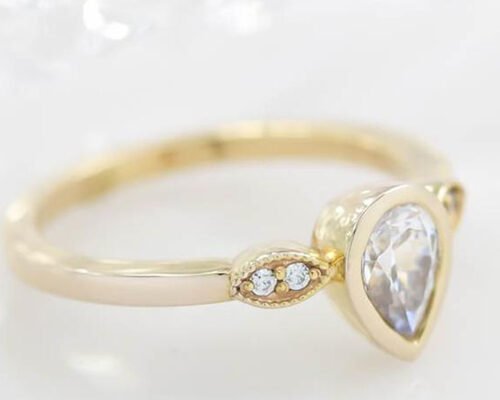 0.77carat 10k Gold Moissanite Ring , Gold Solitaire Engagement Ring 5×7mm Dimension