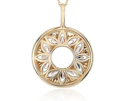 Floral Filigree Shape Diamond Pendant Necklace Yellow Gold OEM ODM