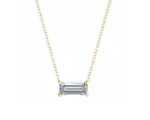 Baguette Cut 14K Gold Necklaces With 0.5ct 5×7mm Solitaire Diamond