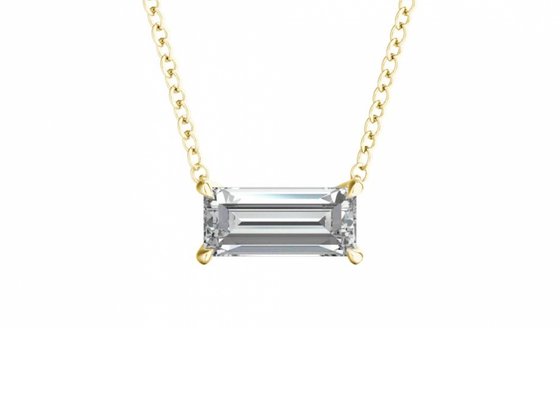 Baguette Cut 14K Gold Necklaces With 0.5ct 5×7mm Solitaire Diamond