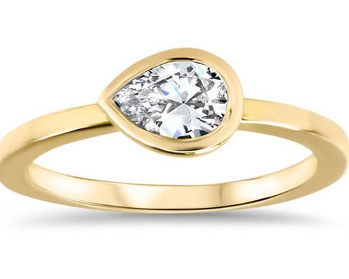 0.77ct Yellow Gold Wedding Ring , ODM Bezel Set Engagement Ring for Lady