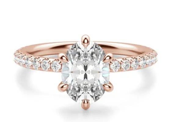 Prong Set Type 9k Silver Ring Rose Gold Material With 1.5carat 6×8mm Stone