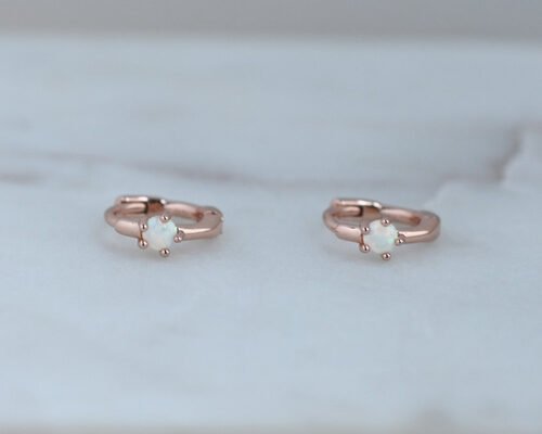 Dia 10mm Gold Opal Huggie Earrings 1.5mm Width For Anniversary