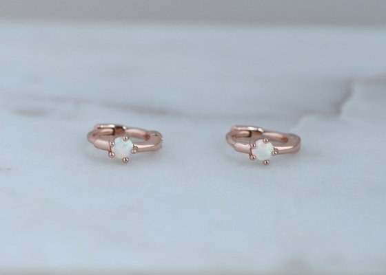 Dia 10mm Gold Opal Huggie Earrings 1.5mm Width For Anniversary