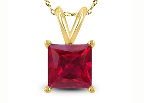 7×7MM 14K Gold Necklaces With Ruby Pendant 2ct for Engagement