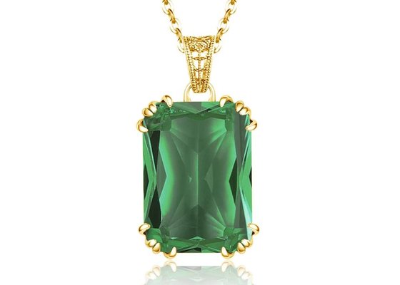 Vintage 14K Gold Necklaces 2.67ct 8×10mm With Natural Emerald Pendant