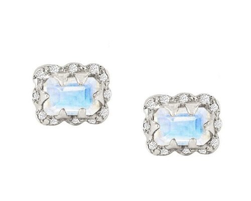 5×7MM Emerald Cut Diamond Earrings With Sprinkled Diamond for Gift
