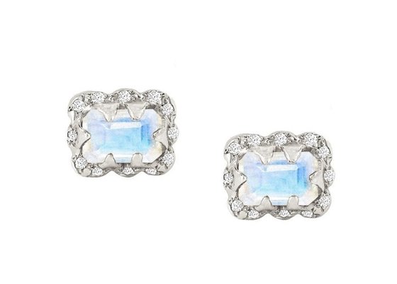 5×7MM Emerald Cut Diamond Earrings With Sprinkled Diamond for Gift
