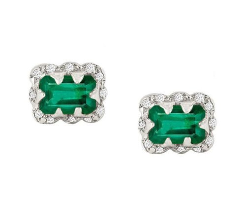 5×7MM Emerald Cut Diamond Earrings With Sprinkled Diamond for Gift
