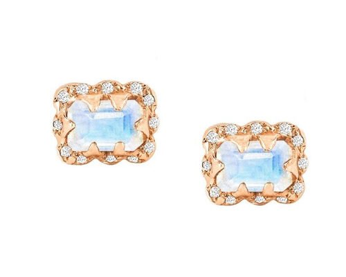 5×7MM Emerald Cut Diamond Earrings With Sprinkled Diamond for Gift