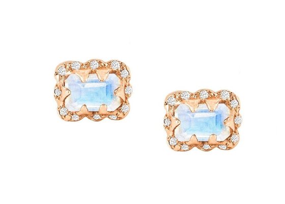 5×7MM Emerald Cut Diamond Earrings With Sprinkled Diamond for Gift