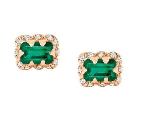 5×7MM Emerald Cut Diamond Earrings With Sprinkled Diamond for Gift
