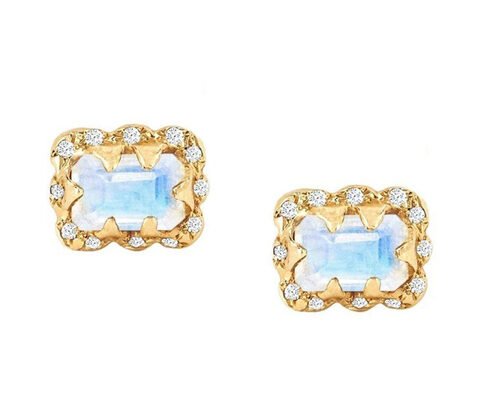 5×7MM Emerald Cut Diamond Earrings With Sprinkled Diamond for Gift