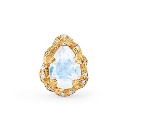 Water Drop Faceted 9K Gold Earrings With 6×8MM Moonstone Real Diamond