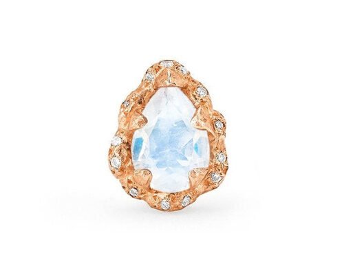 Water Drop Faceted 9K Gold Earrings With 6×8MM Moonstone Real Diamond