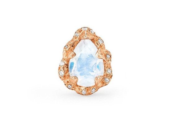 Water Drop Faceted 9K Gold Earrings With 6×8MM Moonstone Real Diamond