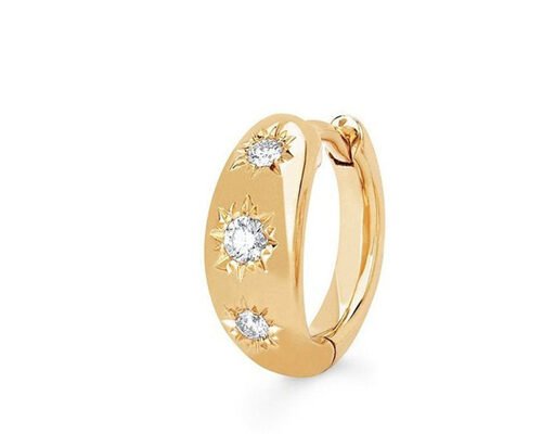 12mm Size Gold Huggie Hoop Earrings With 0.16ct Round Cut CZ