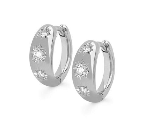 12mm Size Gold Huggie Hoop Earrings With 0.16ct Round Cut CZ
