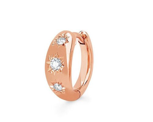 12mm Size Gold Huggie Hoop Earrings With 0.16ct Round Cut CZ