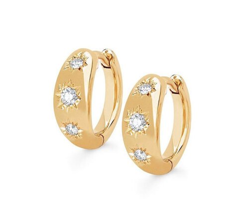 12mm Size Gold Huggie Hoop Earrings With 0.16ct Round Cut CZ