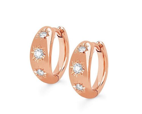 12mm Size Gold Huggie Hoop Earrings With 0.16ct Round Cut CZ