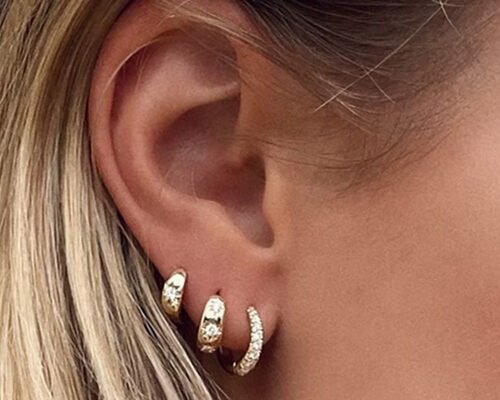 12mm Size Gold Huggie Hoop Earrings With 0.16ct Round Cut CZ