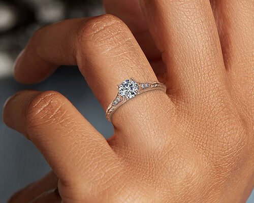 14K Roose Gold Lab Grown Moissanite Ring Dia RD6mm 0.8ct for Wedding