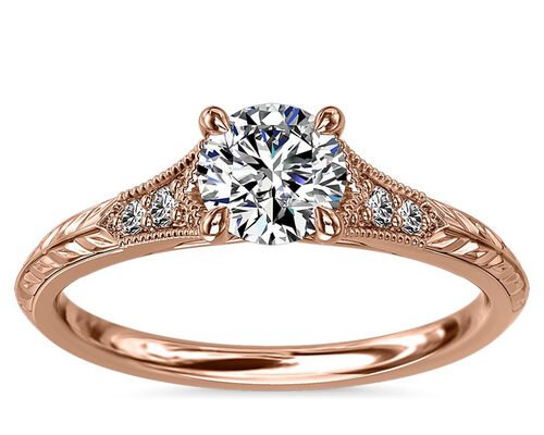14K Roose Gold Lab Grown Moissanite Ring Dia RD6mm 0.8ct for Wedding