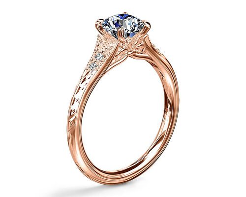 14K Roose Gold Lab Grown Moissanite Ring Dia RD6mm 0.8ct for Wedding