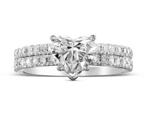 ODM 18k Rose Gold Diamond Ring Heart Cut With Matching Band 2.75CT