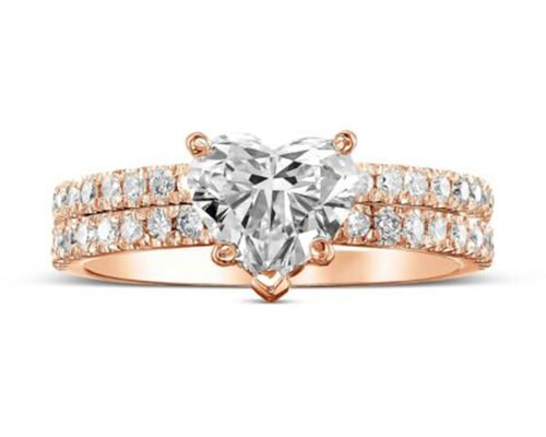 ODM 18k Rose Gold Diamond Ring Heart Cut With Matching Band 2.75CT